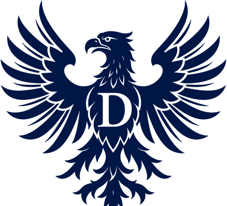 Dominion Strategic Holdings LLC crest - heraldic eagle emblem in navy blue